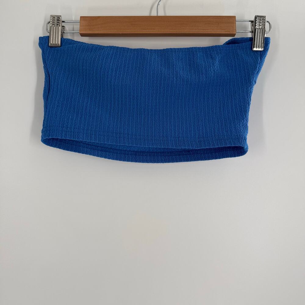 Women’s Blue Textured Strapless Bandeau Crop Top – XS - Picture 4 of 4